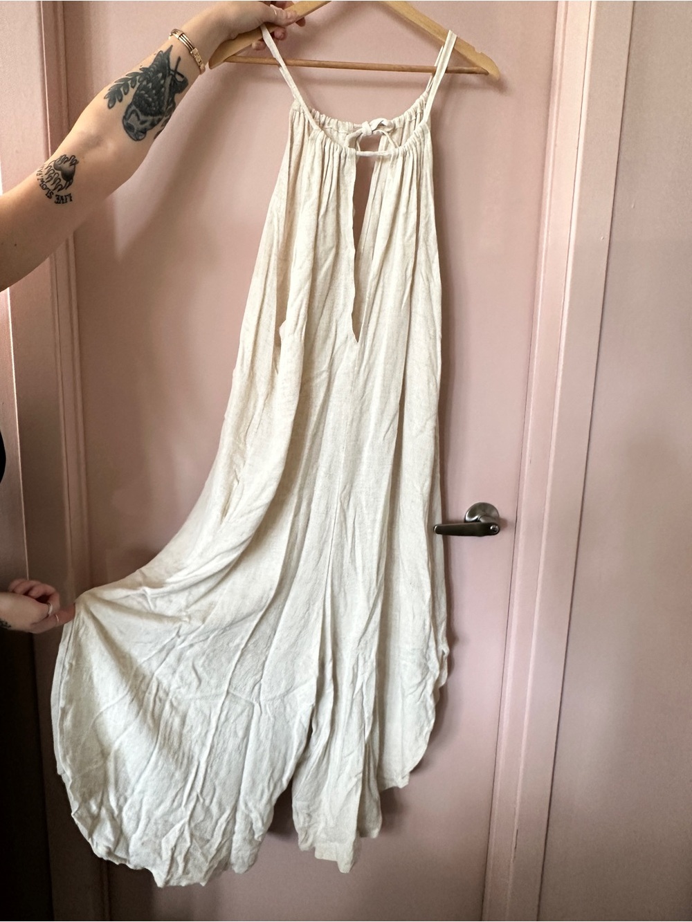 Flowy linen cream jumpsuit handmade size XL